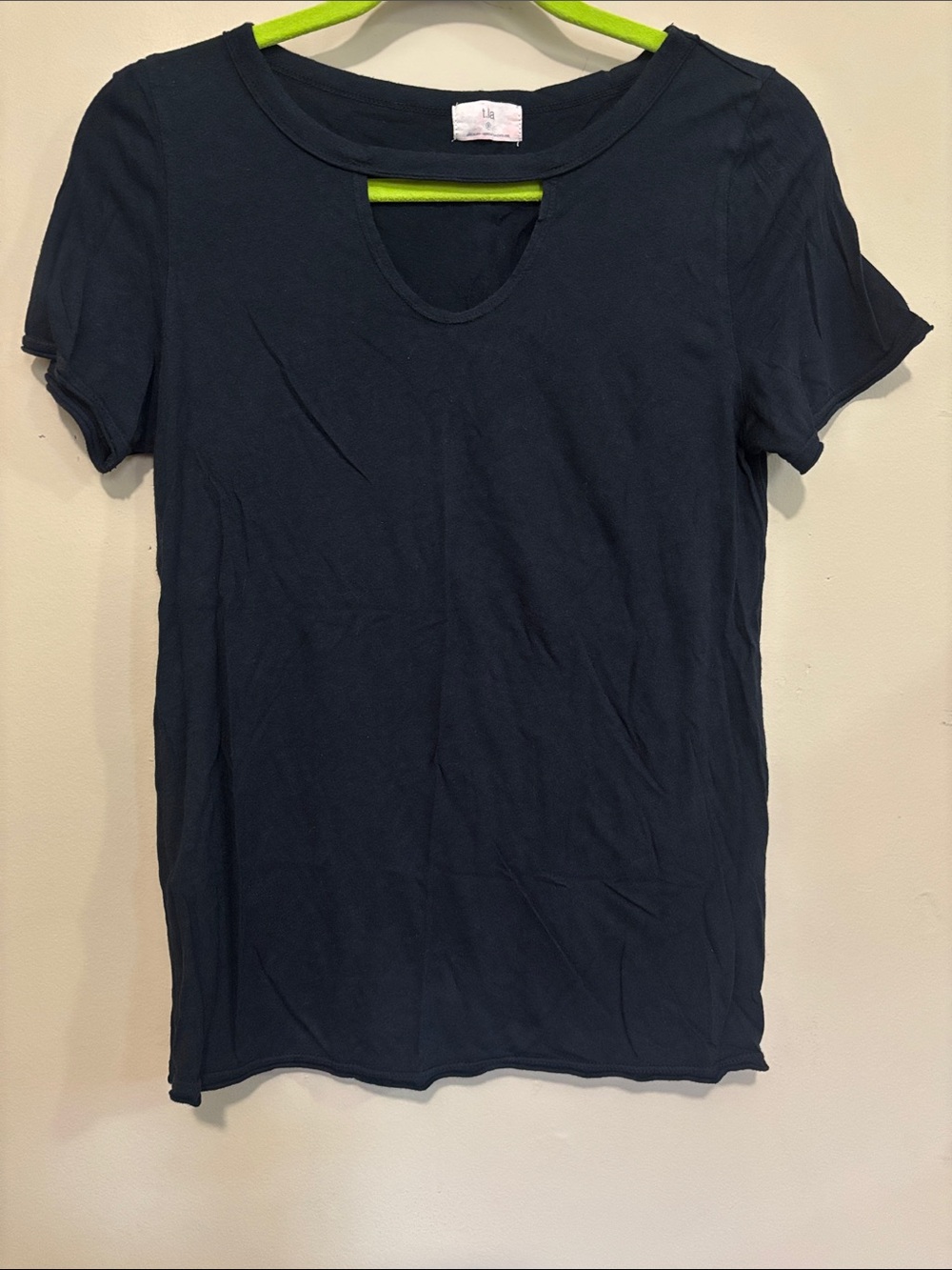 T.La Black Short Sleeve Keyhole Tee Top